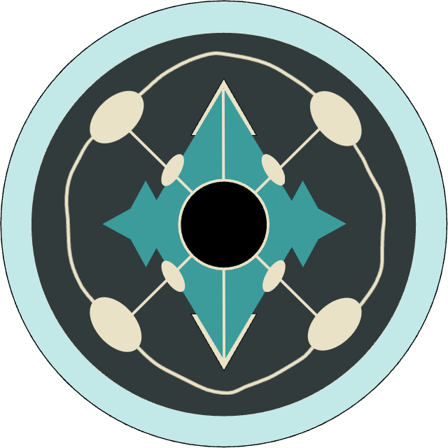 The profile picture of Editmond: it is a teal bordered gray circle with a darker teal geometric diamond embedded inside. Beige highlights add embelishments to the whole image